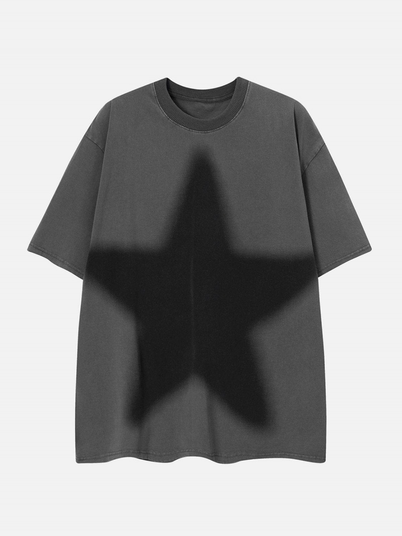 T Shirts Aelfric Eden Star Print Washed Tee Noir | PYN-83994578